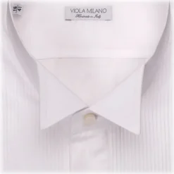 Viola Milano - White Cotton Dress Shirt With Wing Collar And Double Cuffs - Handmade in Italy - Luxury Exclusive Collection - Avvenice