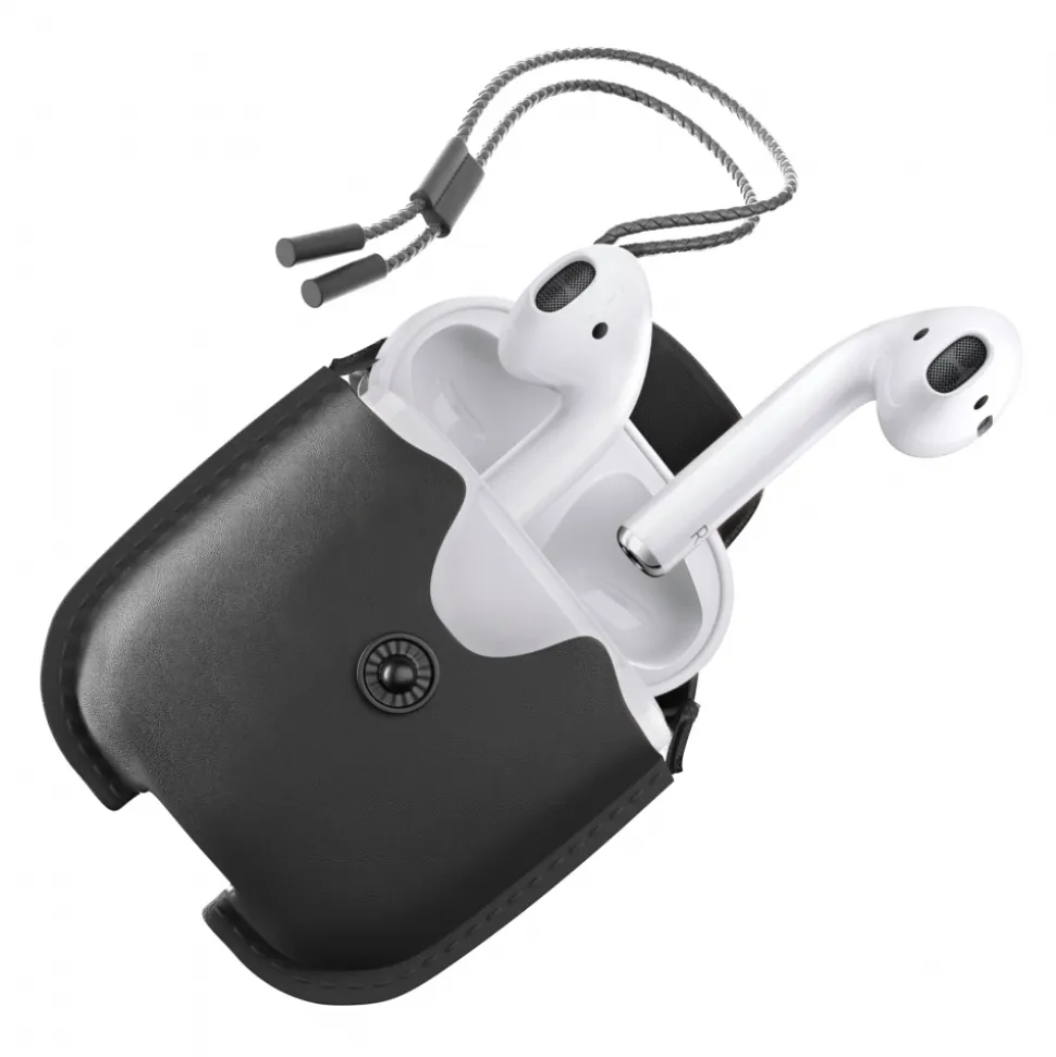 Woodcessories - AirCase - Premium AirPod Leather Necklace Eco Case - Black - QI Wireless Charging Technology - High Quality - Avvenice