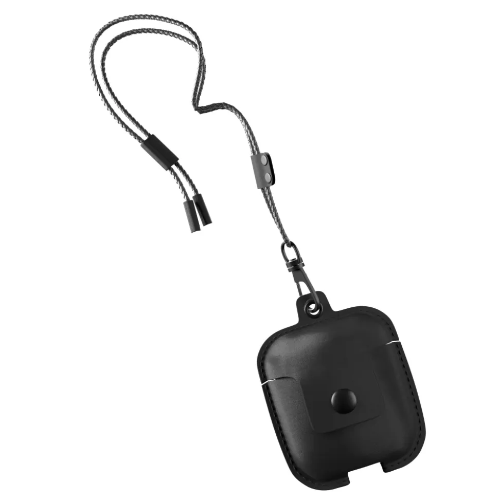 Woodcessories - AirCase - Premium AirPod Leather Necklace Eco Case - Black - QI Wireless Charging Technology - High Quality - Avvenice