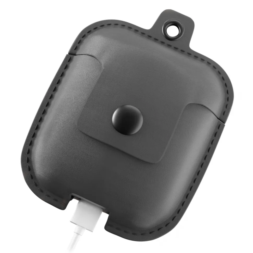 Woodcessories - AirCase - Premium AirPod Leather Necklace Eco Case - Black - QI Wireless Charging Technology - High Quality - Avvenice