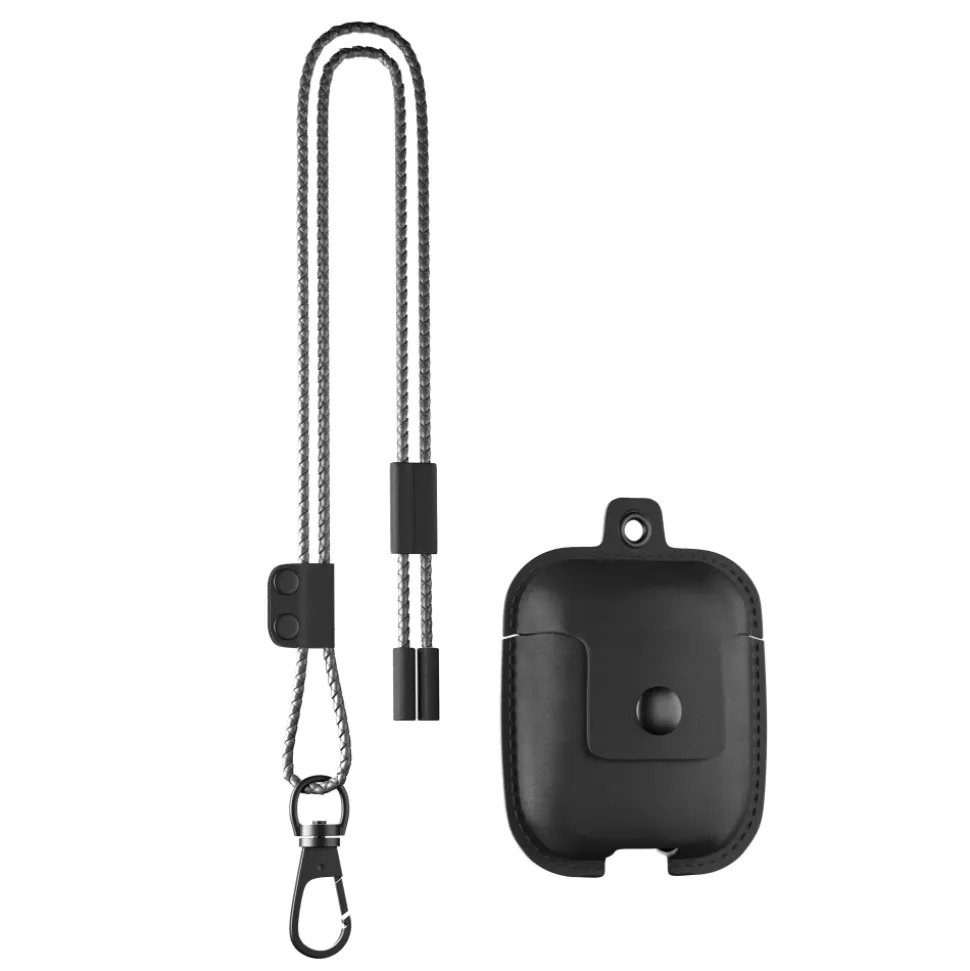 Woodcessories - AirCase - Premium AirPod Leather Necklace Eco Case - Black - QI Wireless Charging Technology - High Quality - Avvenice