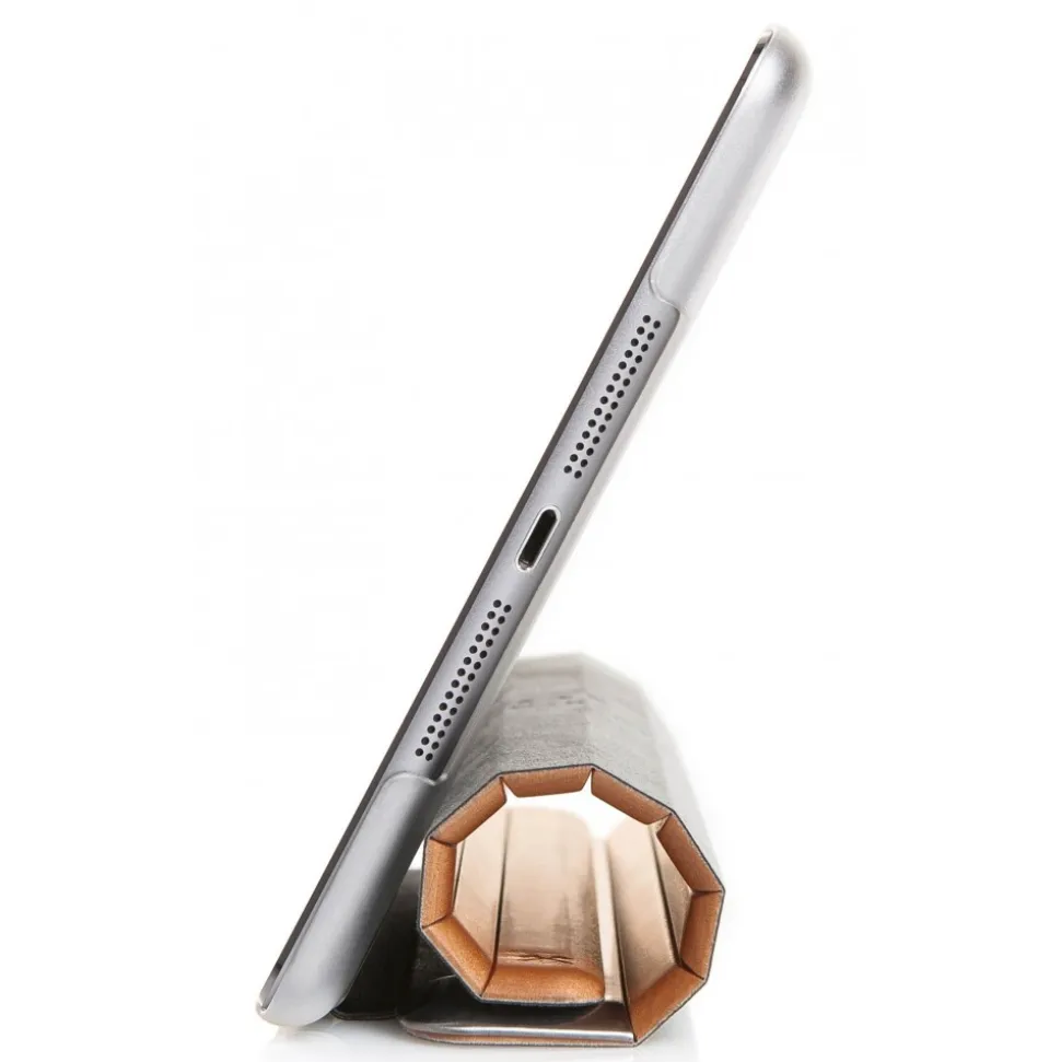 Woodcessories - Cherry / Silver Metal / Leather / Transclucent Hardcover - iPad Mini 1-3 - Flip Case - Eco Guard Metal & Wood - Avvenice