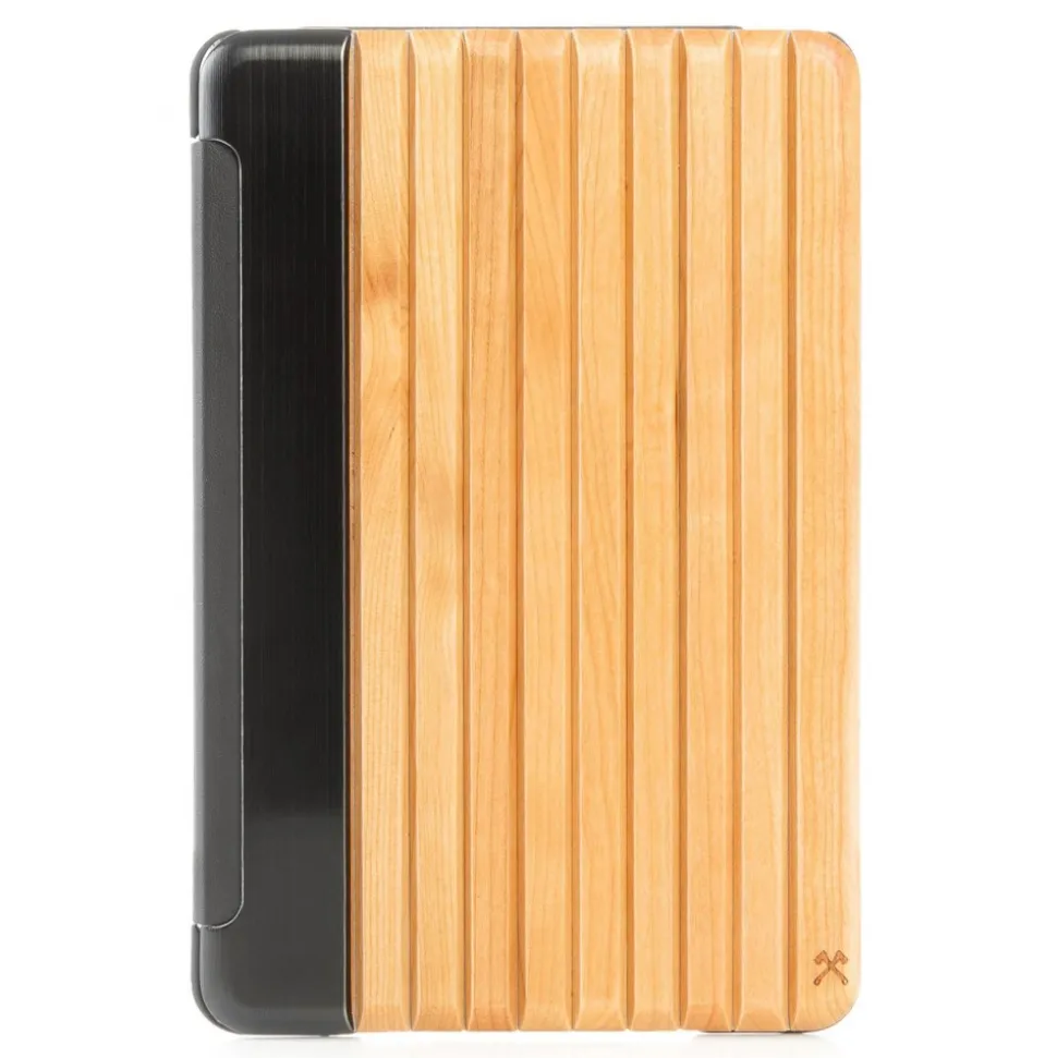 Woodcessories - Cherry / Silver Metal / Leather / Black Hardcover - iPad Mini 4 - Flip Case - Eco Guard Metal & Wood - Avvenice