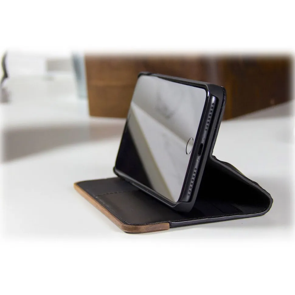 Woodcessories - Eco Wallet Flip Cover - Real Wood and Leather - Rich Walnut - iPhone X / XS - Eco Case - Flip Collection - Avvenice
