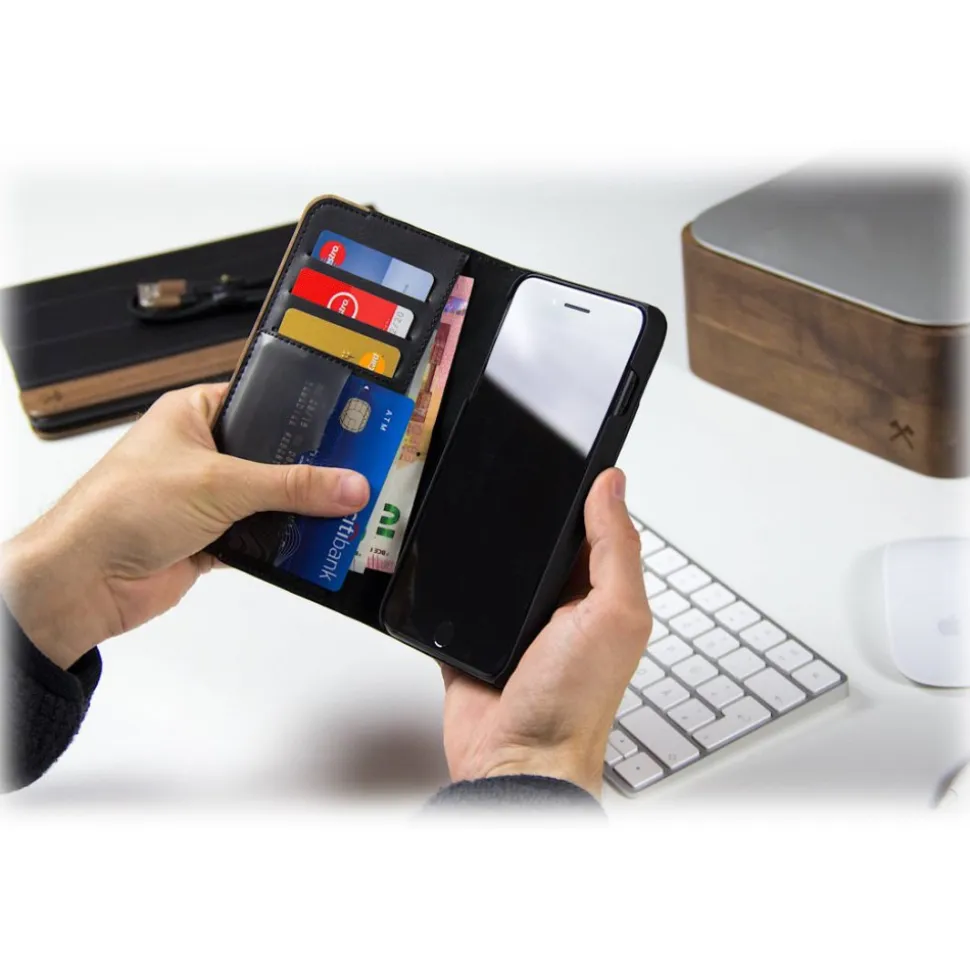 Woodcessories - Eco Wallet Flip Cover - Real Wood and Leather - Rich Walnut - iPhone X / XS - Eco Case - Flip Collection - Avvenice