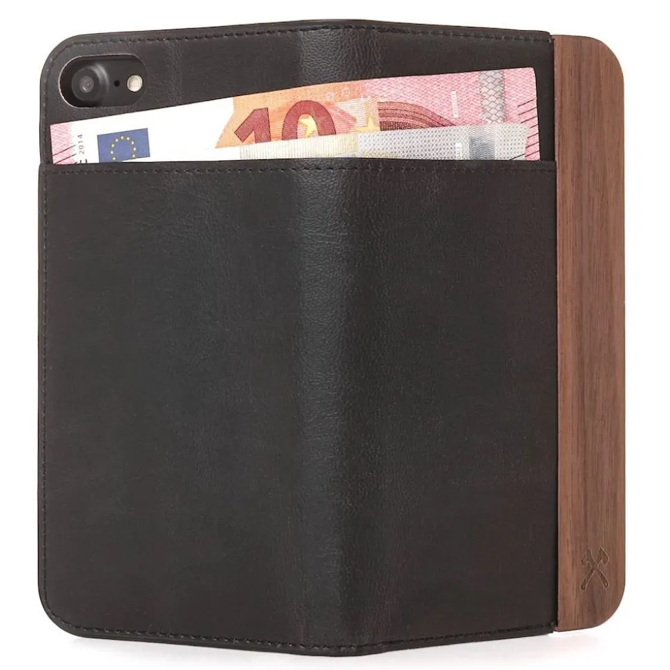 Woodcessories - Eco Wallet Flip Cover - Real Wood and Leather - Rich Walnut - iPhone X / XS - Eco Case - Flip Collection - Avvenice