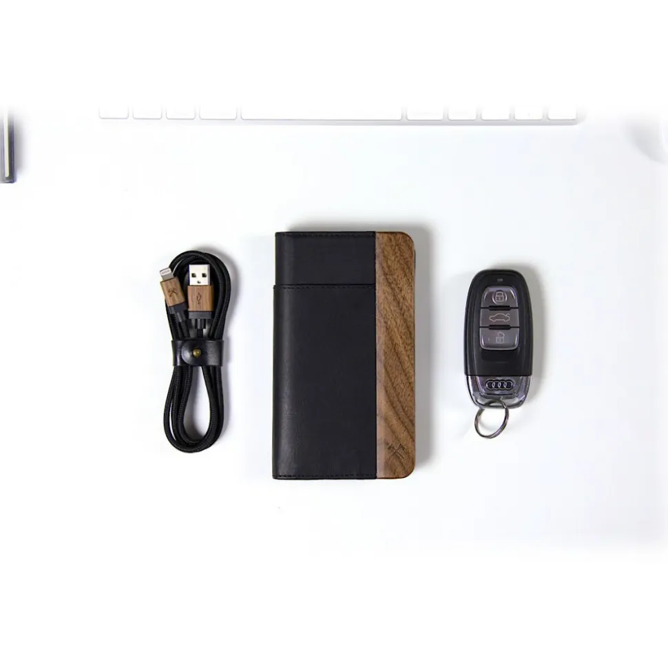 Woodcessories - Eco Wallet Flip Cover - Real Wood and Leather - Rich Walnut - iPhone X / XS - Eco Case - Flip Collection - Avvenice