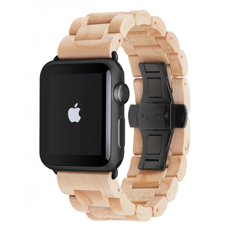 Woodcessories - Maple / Black - Wooden Apple Watch Band 38 mm - Eco Strap - Stainless Steel - Wooden Apple Watch Strap - Avvenice