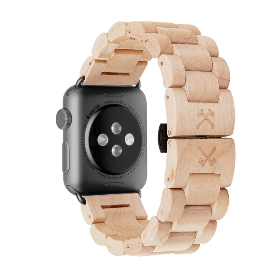 Woodcessories - Maple / Black - Wooden Apple Watch Band 38 mm - Eco Strap - Stainless Steel - Wooden Apple Watch Strap - Avvenice
