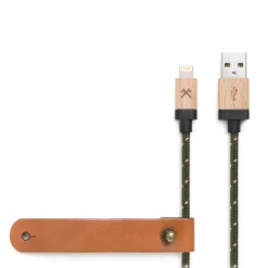 Woodcessories - Maple / Green / Brown - Wooden Mfi Lightning Cable 1.2 m - Eco Cable - Wooden Apple USB Lighting Cable - Avvenice