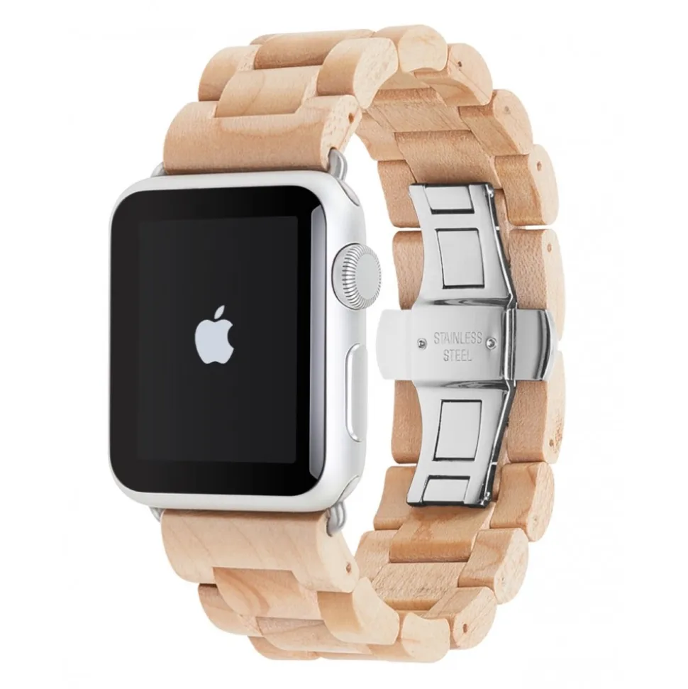 Woodcessories - Maple / Silver - Wooden Apple Watch Band 42 mm - Eco Strap - Stainless Steel - Wooden Apple Watch Strap - Avvenice