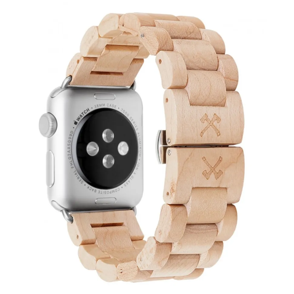 Woodcessories - Maple / Silver - Wooden Apple Watch Band 42 mm - Eco Strap - Stainless Steel - Wooden Apple Watch Strap - Avvenice