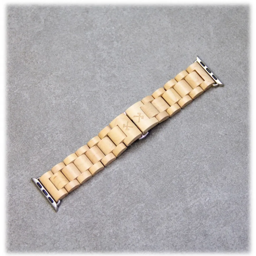 Woodcessories - Maple / Silver - Wooden Apple Watch Band 42 mm - Eco Strap - Stainless Steel - Wooden Apple Watch Strap - Avvenice
