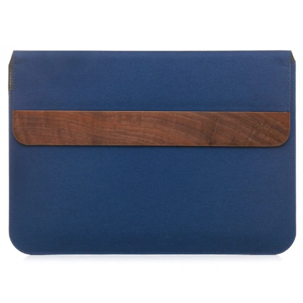 Woodcessories - Walnut / Blue Navy Leather / MacBook Bag - MacBook 13 Pro - Eco Pouch Case - Wooden MacBook Bag - Avvenice
