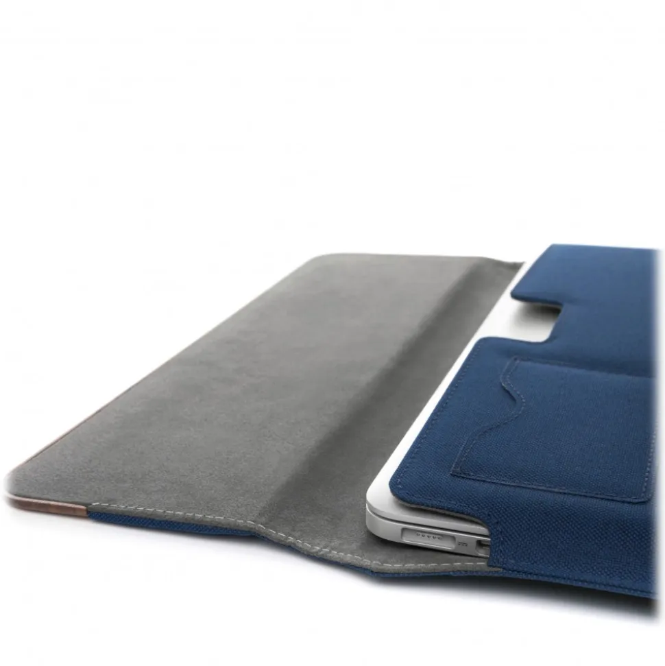 Woodcessories - Walnut / Blue Navy Leather / MacBook Bag - MacBook 13 Pro - Eco Pouch Case - Wooden MacBook Bag - Avvenice