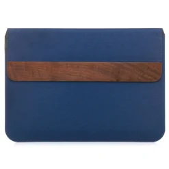 Woodcessories - Walnut / Blue Navy Leather / MacBook Bag - MacBook 13 Pro Touchbar - Eco Pouch Case - Wooden MacBook Bag - Avvenice