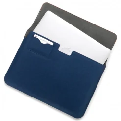 Woodcessories - Walnut / Blue Navy Leather / MacBook Bag - MacBook 13 Pro Touchbar - Eco Pouch Case - Wooden MacBook Bag - Avvenice