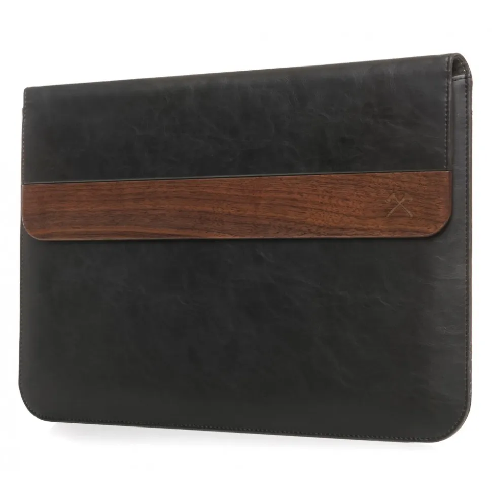 Woodcessories - Walnut / Black Leather / MacBook Bag - MacBook 13 Air - Eco Pouch Case - Wooden MacBook Bag - Avvenice