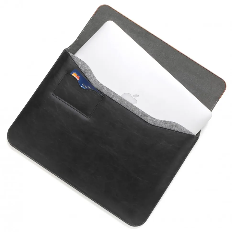 Woodcessories - Walnut / Black Leather / MacBook Bag - MacBook 13 Air - Eco Pouch Case - Wooden MacBook Bag - Avvenice