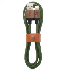 Woodcessories - Walnut / Green - Wooden Mfi Lightning Cable 1.2 m - Eco Cable - Wooden Apple USB Lighting Cable - Avvenice