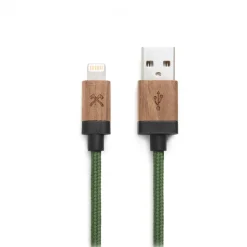 Woodcessories - Walnut / Green - Wooden Mfi Lightning Cable 1.2 m - Eco Cable - Wooden Apple USB Lighting Cable - Avvenice