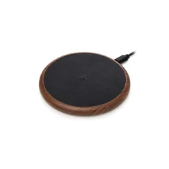 Woodcessories - Wireless Charging Station Dock Qi (10W) - Walnut & Leather - Real Wood Premium Eco Pad - iPhone - Samsung - Avvenice