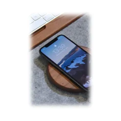 Woodcessories - Wireless Charging Station Dock Qi (10W) - Walnut & Leather - Real Wood Premium Eco Pad - iPhone - Samsung - Avvenice
