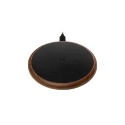 Woodcessories - Wireless Charging Station Dock Qi (10W) - Walnut & Leather - Real Wood Premium Eco Pad - iPhone - Samsung - Avvenice