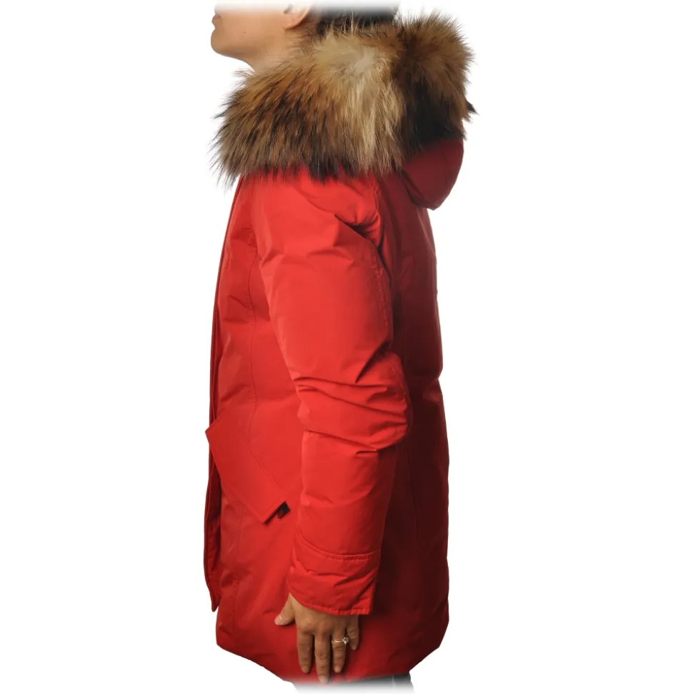Woolrich - Arctic Parka with Hood and Contrasting Color Fur - Red - Jacket - Luxury Exclusive Collection - Avvenice