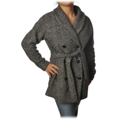 Woolrich - Belted Wool Coat - Black Herringbone - Jacket - Luxury Exclusive Collection - Avvenice