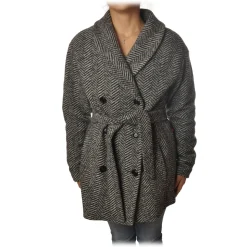 Woolrich - Belted Wool Coat - Black Herringbone - Jacket - Luxury Exclusive Collection - Avvenice