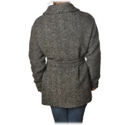 Woolrich - Belted Wool Coat - Black Herringbone - Jacket - Luxury Exclusive Collection - Avvenice