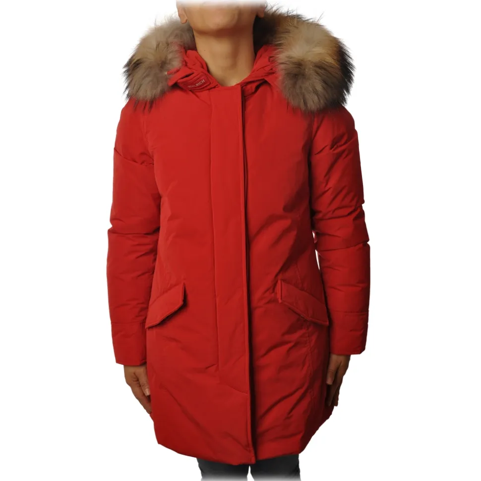 Woolrich - Jacket in Shiny Material with Fur-Trimmed Hood - Red - Jacket - Luxury Exclusive Collection - Avvenice