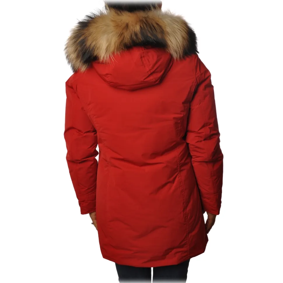 Woolrich - Jacket in Shiny Material with Fur-Trimmed Hood - Red - Jacket - Luxury Exclusive Collection - Avvenice