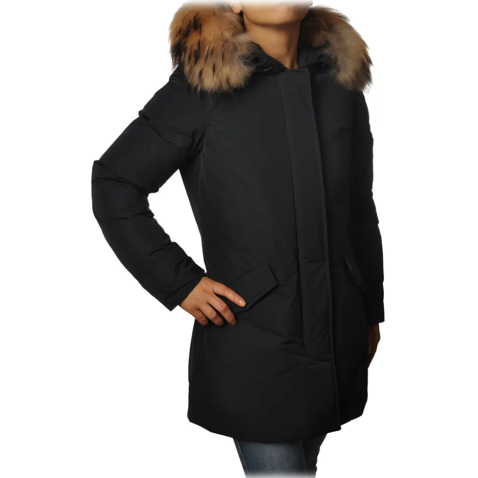 Woolrich - Jacket in Shiny Material with Fur-Trimmed Hood - Blue - Jacket - Luxury Exclusive Collection - Avvenice