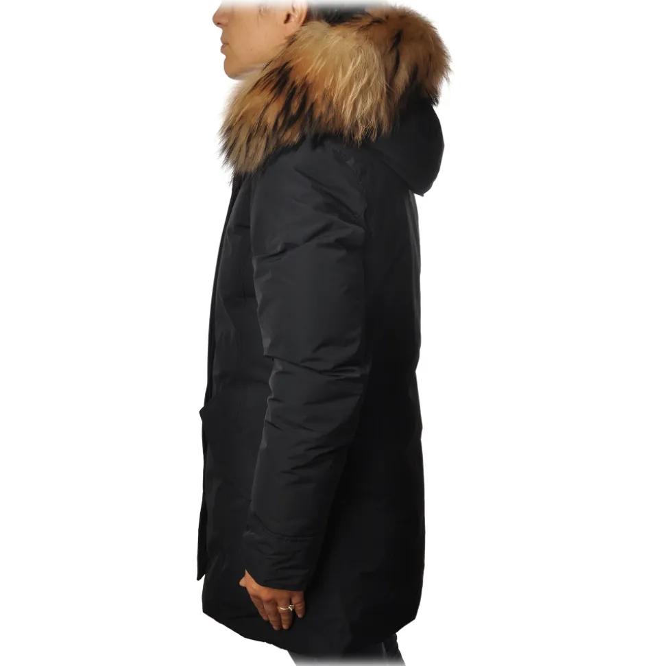 Woolrich - Jacket in Shiny Material with Fur-Trimmed Hood - Blue - Jacket - Luxury Exclusive Collection - Avvenice