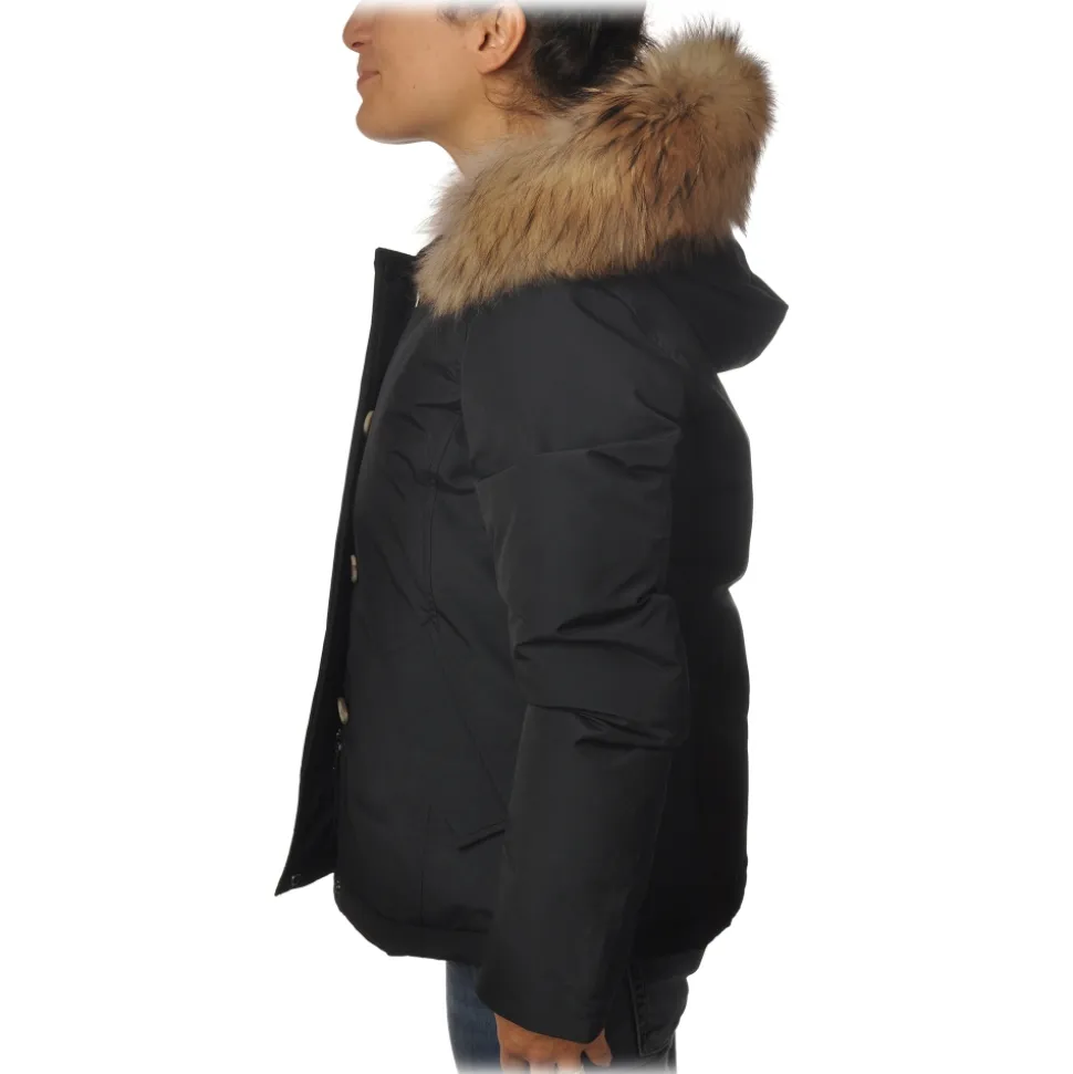 Woolrich - Short Jacket with Fur-Trimmed Hood - Blue - Jacket - Luxury Exclusive Collection - Avvenice