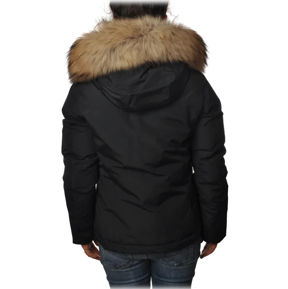 Woolrich - Short Jacket with Fur-Trimmed Hood - Blue - Jacket - Luxury Exclusive Collection - Avvenice