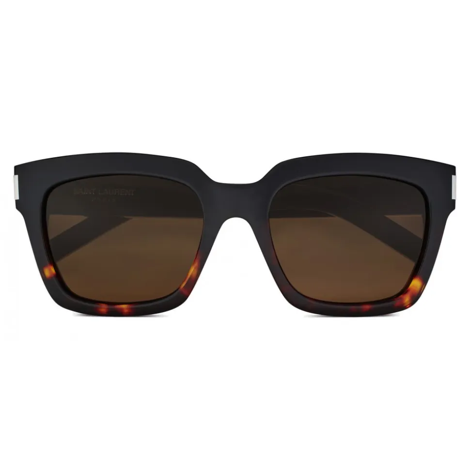 Yves Saint Laurent - Bold SL1 Sunglasses with Square Thick Frames and Nylon Lenses Brown and Havana - Saint Laurent Eyewear - Avvenice