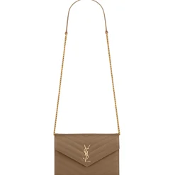 Yves Saint Laurent - Cassandre Envelope Chain Wallet in Grain De Poudre Leather - Taupe - Exclusive Collection - Avvenice