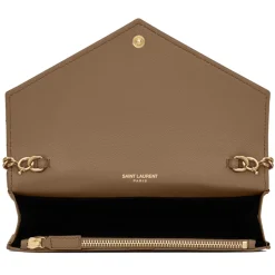 Yves Saint Laurent - Cassandre Envelope Chain Wallet in Grain De Poudre Leather - Taupe - Exclusive Collection - Avvenice