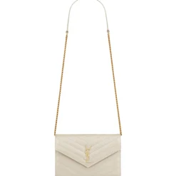 Yves Saint Laurent - Cassandre Envelope Chain Wallet in Grain De Poudre Leather - Crema Soft - Exclusive Collection - Avvenice