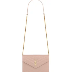 Yves Saint Laurent - Cassandre Envelope Chain Wallet in Grain De Poudre Leather - Pale Pink - Exclusive Collection - Avvenice
