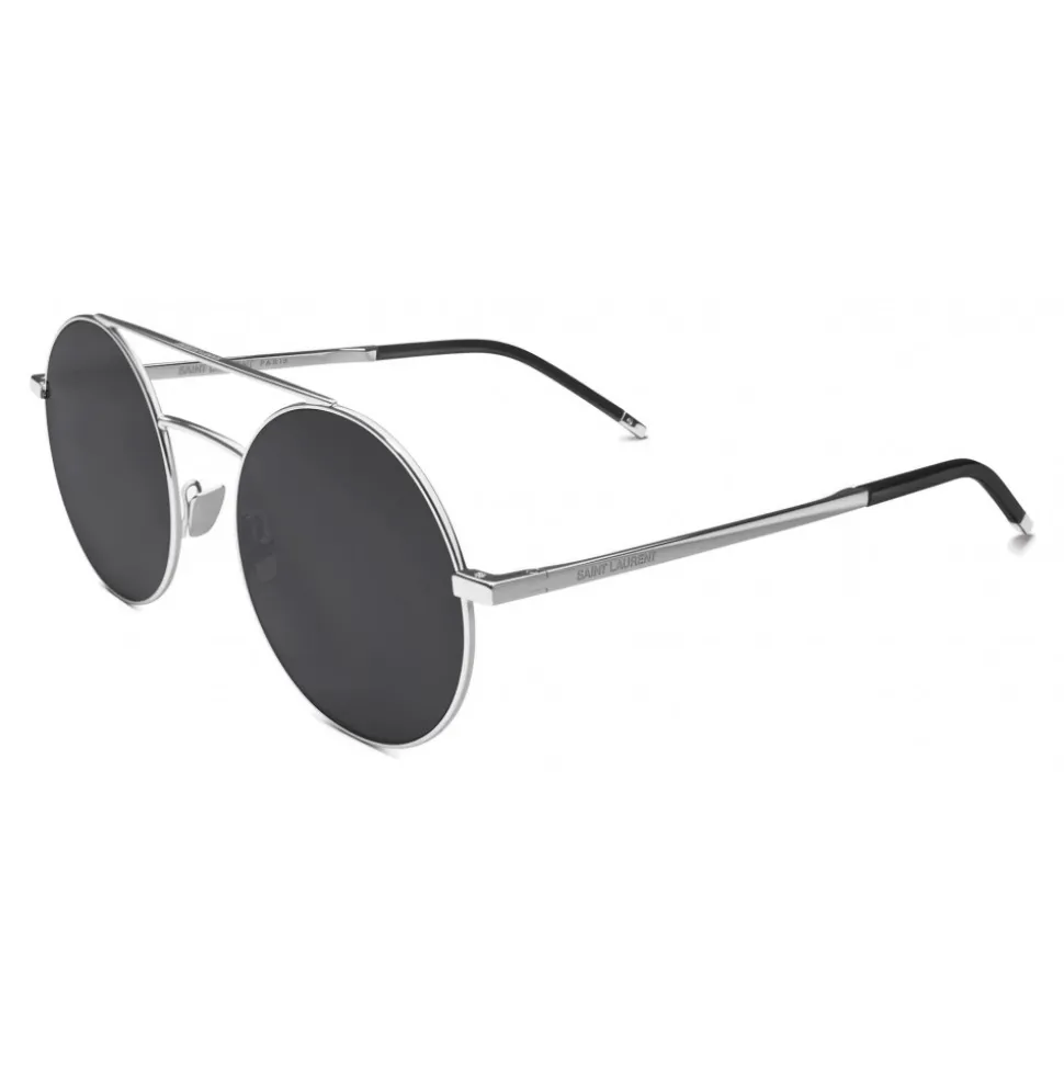Yves Saint Laurent - Classic SL 210 Round Sunglasses with Double Metal Bridge - Grey - Saint Laurent Eyewear - Avvenice