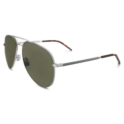 Yves Saint Laurent - Classic SL 11 Folk Aviator Sunglasses with Double Metal Bridge - Silver - Saint Laurent Eyewear - Avvenice