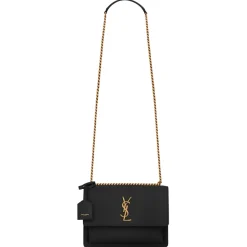 Yves Saint Laurent - Sunset Medium in Smooth Leather - Black Gold - Saint Laurent Exclusive Collection - Avvenice