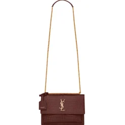 Yves Saint Laurent - Sunset Medium in Crocodile-Embossed Leather - Red Velvet - Saint Laurent Exclusive Collection - Avvenice
