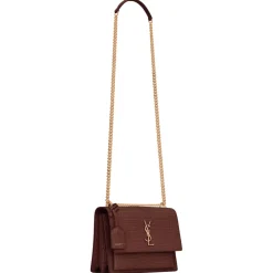 Yves Saint Laurent - Sunset Medium in Crocodile-Embossed Leather - Red Velvet - Saint Laurent Exclusive Collection - Avvenice