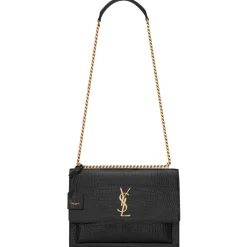 Yves Saint Laurent - Sunset Large in Crocodile-Embossed Leather - Black - Saint Laurent Exclusive Collection - Avvenice