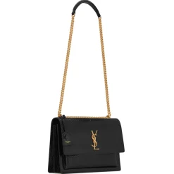 Yves Saint Laurent - Sunset Large in Crocodile-Embossed Leather - Black - Saint Laurent Exclusive Collection - Avvenice